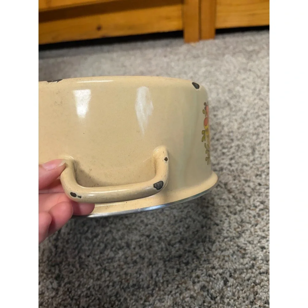Vintage 70s Enamelware Merry Mushroom Pot Retro